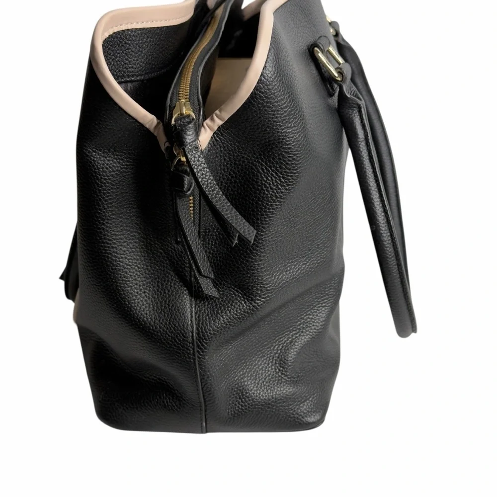 Kate Spade Evangeline Leather Tote Bag Black with Cream Trim and Tassel